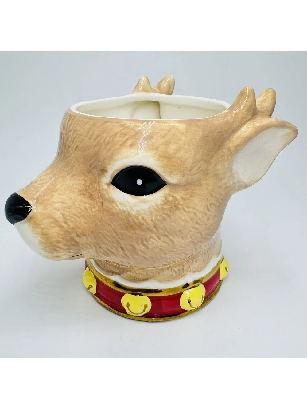 Williams Sonoma XL Figural Reindeer Head Chrismas Mug Coffee Cup Kitsch Kitschy